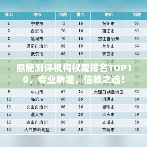 恩施測評(píng)機(jī)構(gòu)權(quán)威排名TOP10，專業(yè)精準(zhǔn)，信賴之選！